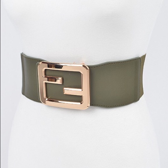 Gold Buckle Elastic Waist Statement Belt - Picture 6 of 13